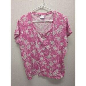 Stella Parker Vacation Top Women XL Pink Palm Tree Cotton Beach Boat Ocean